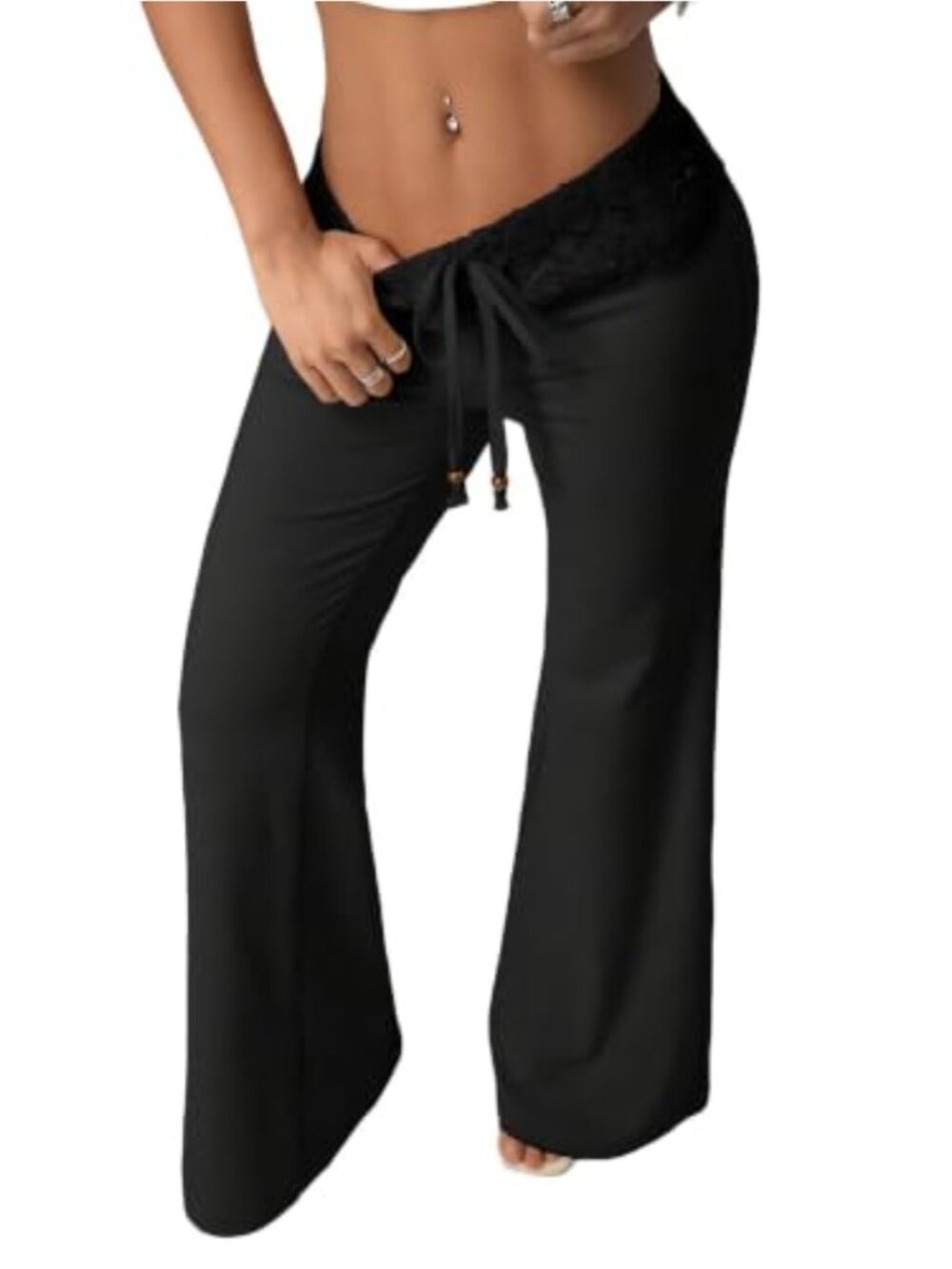 Womens Low Rise Flare Pants Crochet Waist Beach Coverup Swim Bottoms